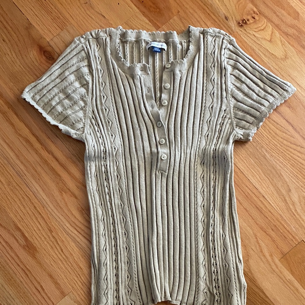 American Eagle Outfitters Taupe Button Down Knit Shirt